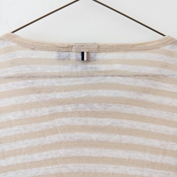 Hugo Boss Tiburt Stripe Linen T-shirt 100% Linen, Open White Size M - Picture 10 of 11